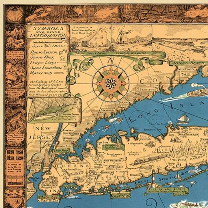 20" X 30" Vintage 1933 Map Of Long Island Wall Art