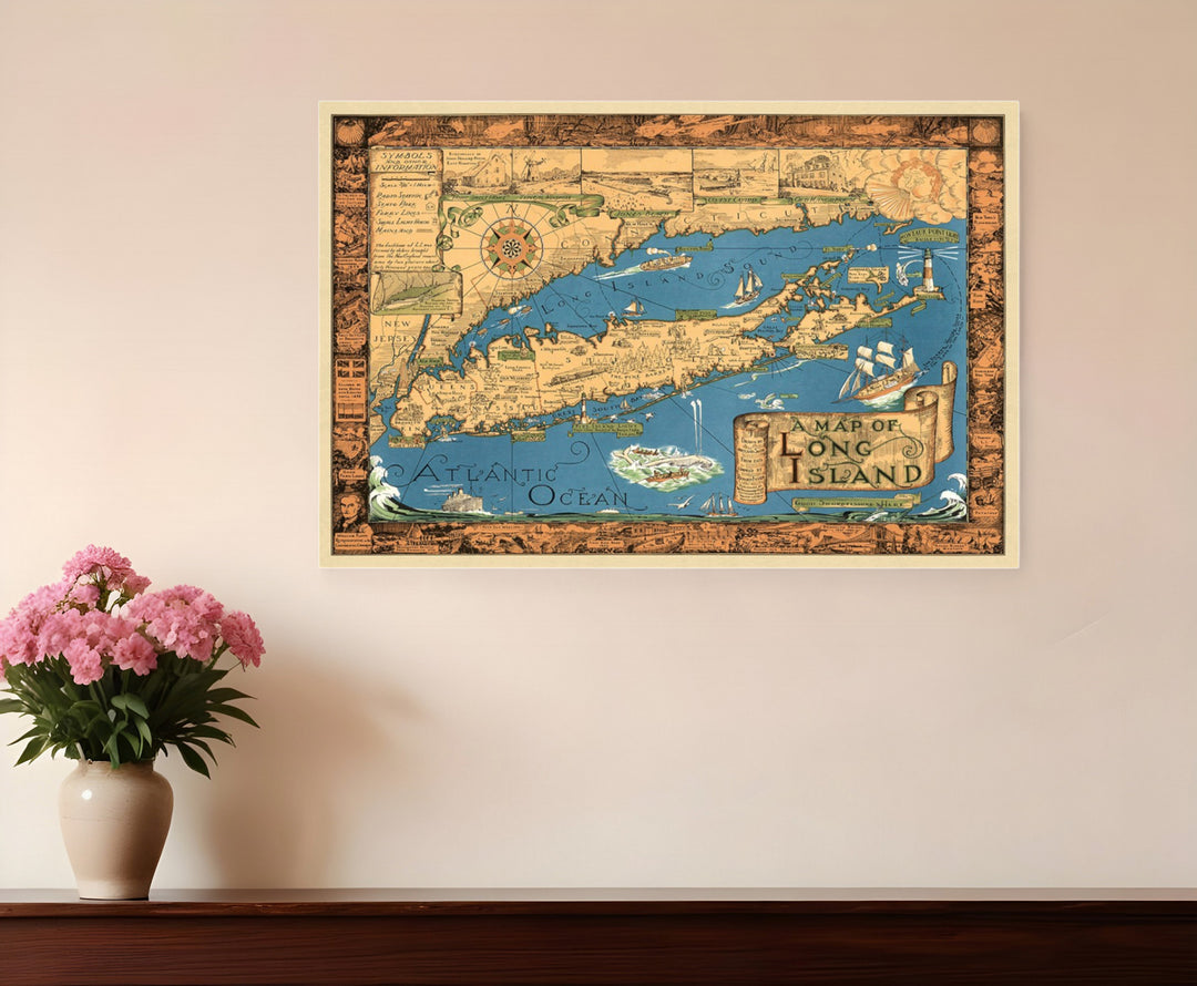 20" X 30" Vintage 1933 Map Of Long Island Wall Art