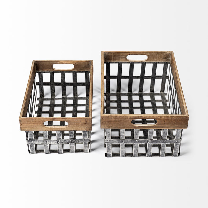 Set of Two 19" Gray Metal Basket