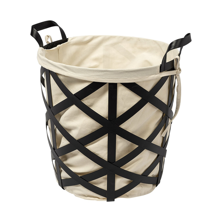 15" Black and Ivory Metal Basket