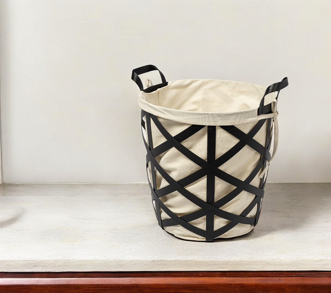 15" Black and Ivory Metal Basket