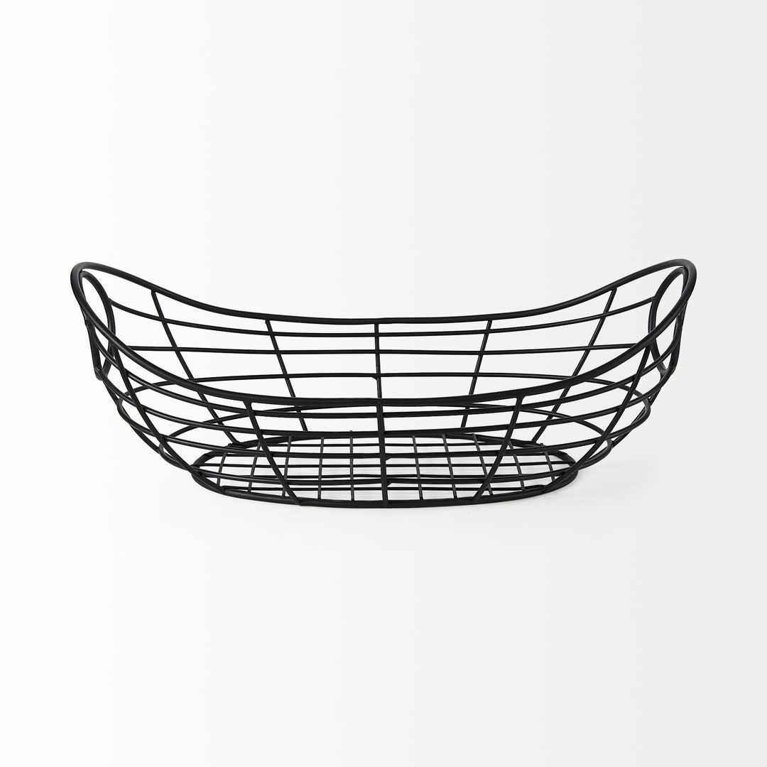 22" Black Metal Oval Storage Basket