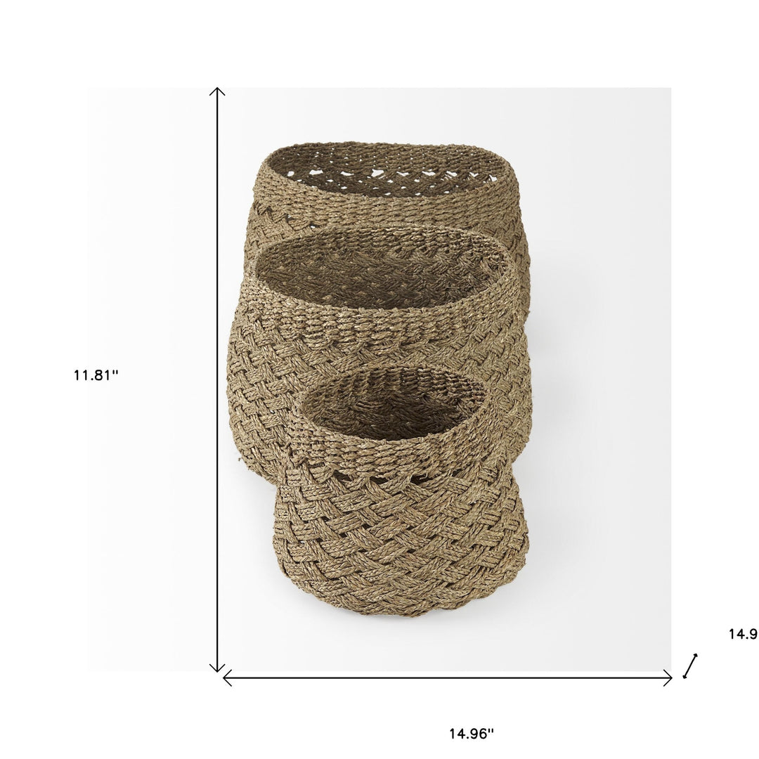 Set of Three 15" Brown Wicker Desk Organizer