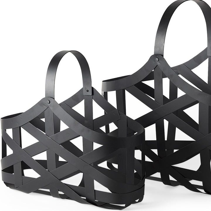 Set Of Two Black Geometric Metal Baskets