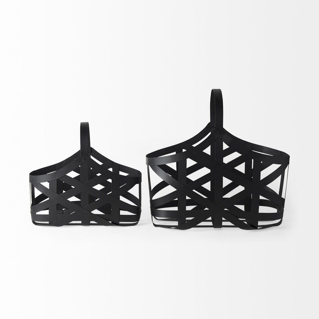 Set Of Two Black Geometric Metal Baskets