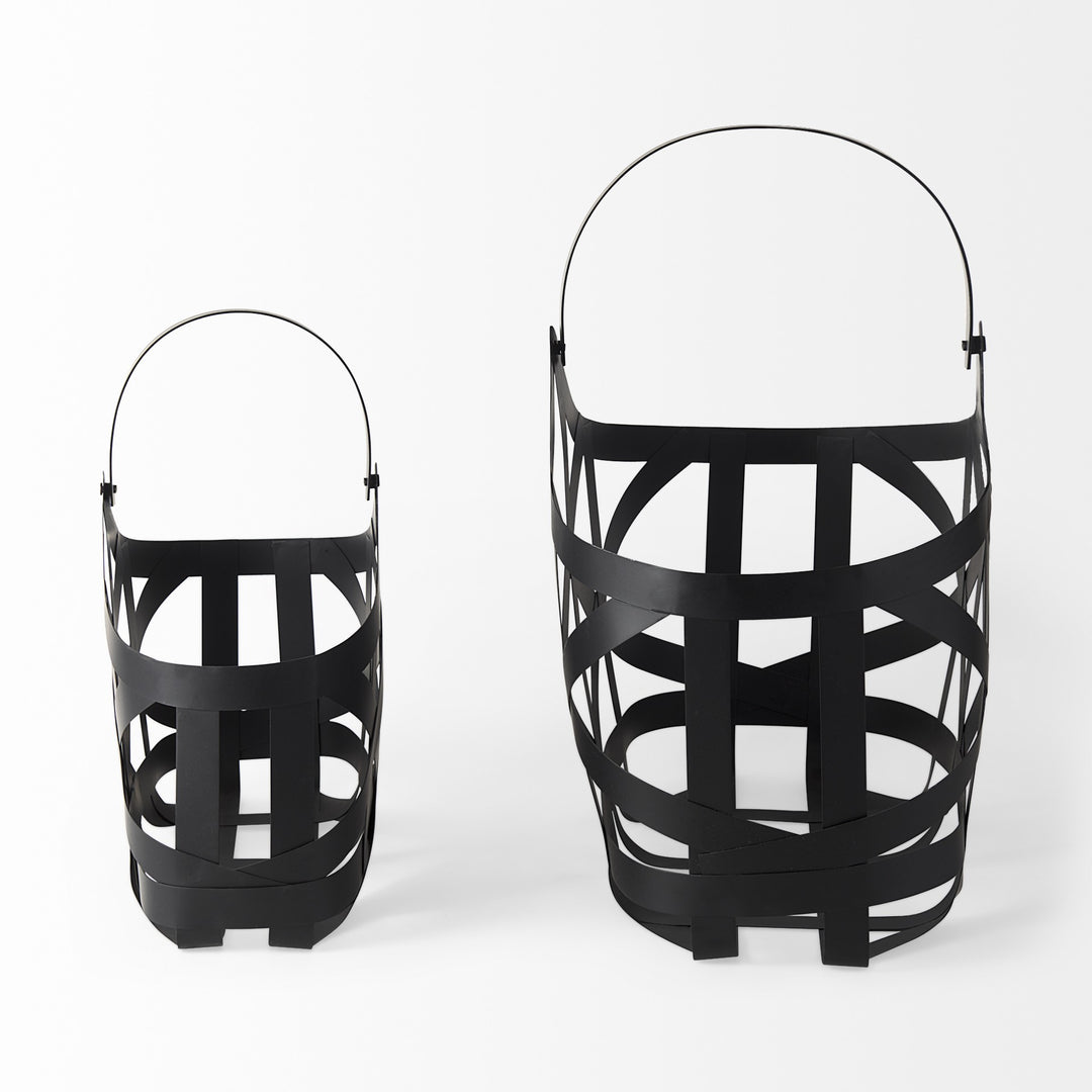 Set Of Two Black Geometric Metal Baskets