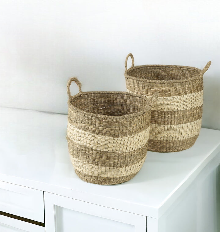 Set of Two 18" Brown Wicker Baskets