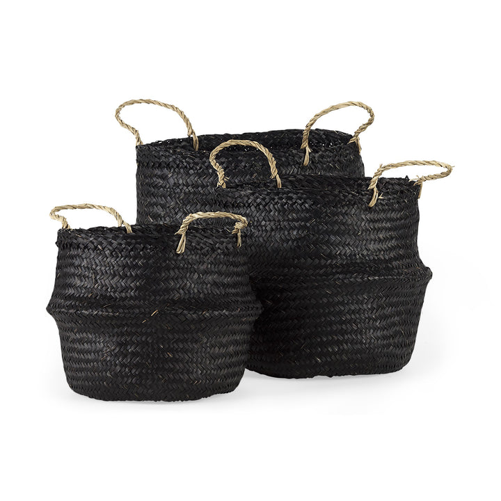 Set Of Three 10" Black Wicker Storage Baskets