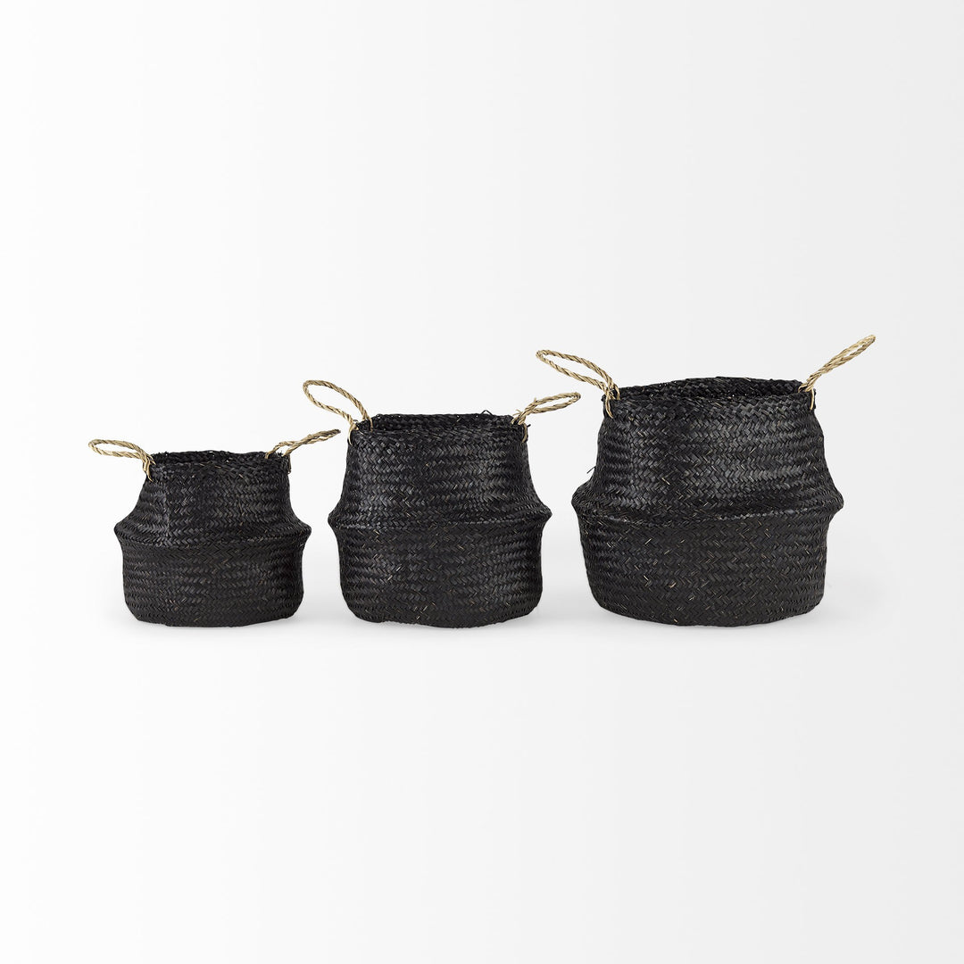 Set Of Three 10" Black Wicker Storage Baskets