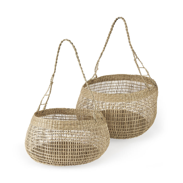 Set Of Two Wicker Storage Baskets With Long Handles