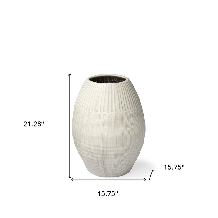 Petite White Embossed Stripes Ceramic Vase