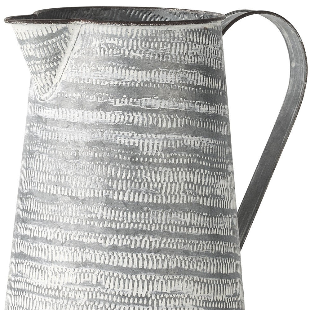 11" Gray and White Abstract Metal Jug Vase