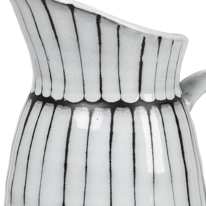 13" White And Black Artisan Glaze Ceramic Pitcher