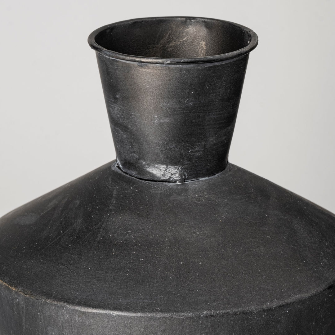 Set of Two Black and Brown Metal Cylindrical Urns