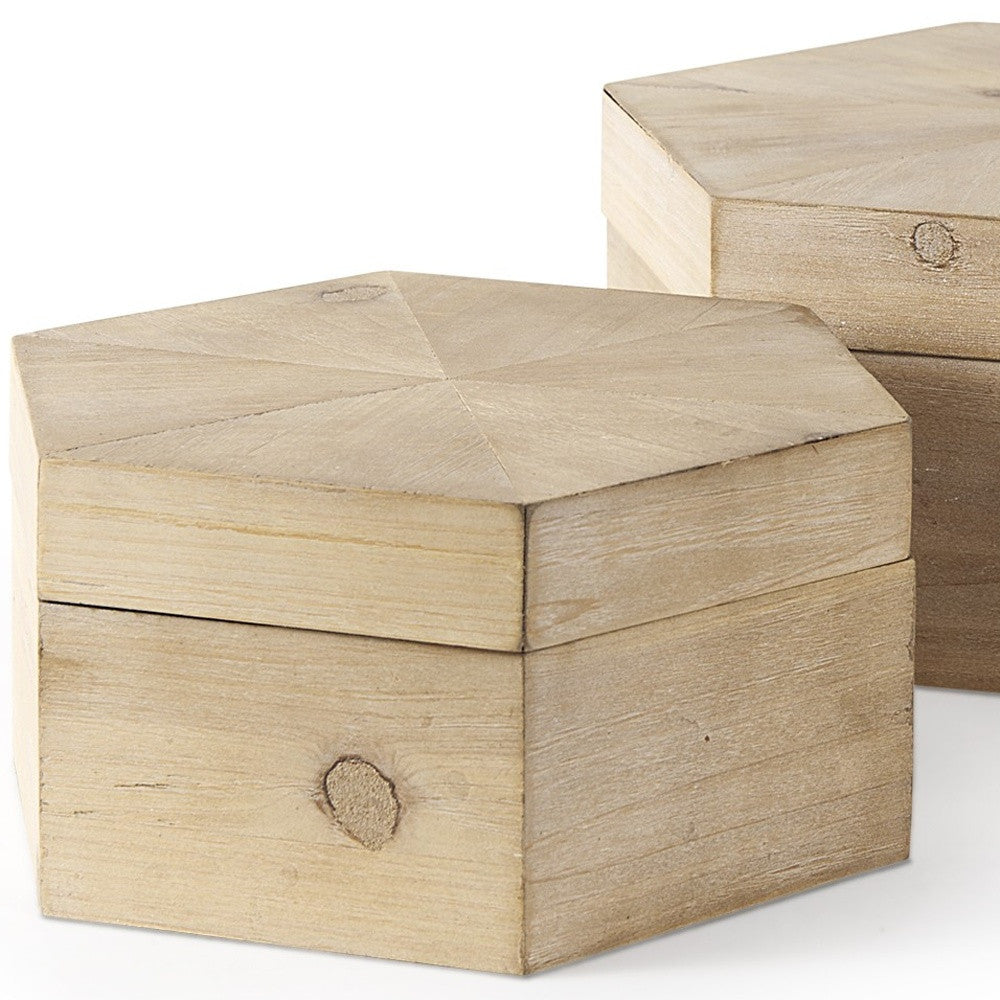 Set of Two 12" Natural Solid Wood Box