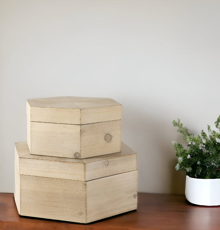 Set of Two 12" Natural Solid Wood Box