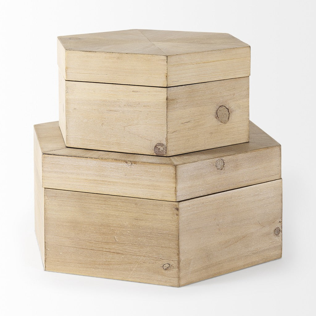 Set of Two 12" Natural Solid Wood Box