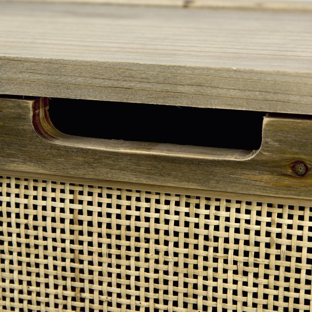 Set Of Two Brown and Natural Wood And Cane Storage Boxes