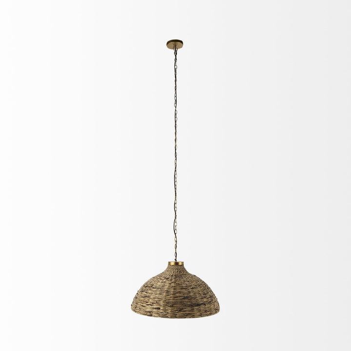 Brown Wicker Domed Hanging Pendant Light