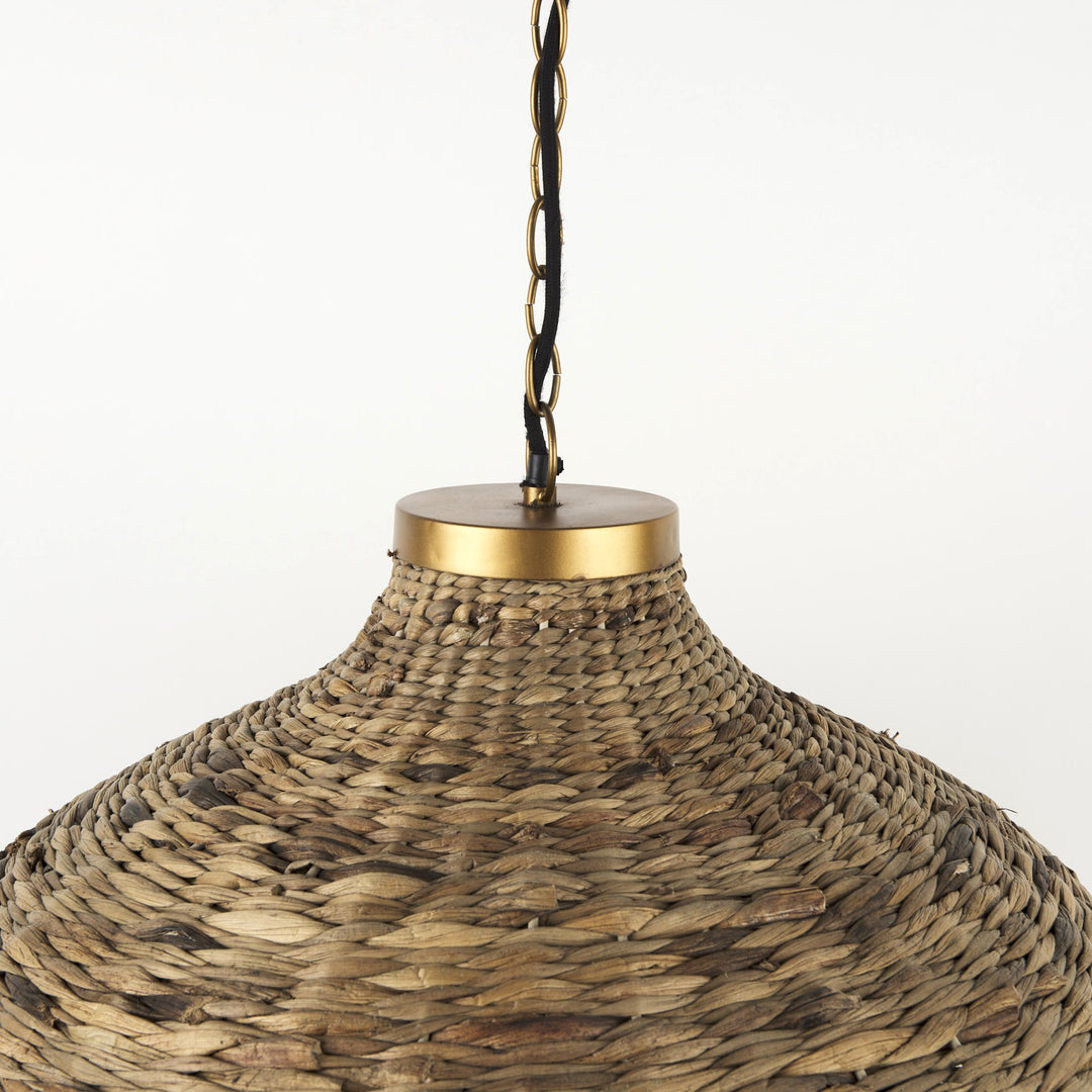 Brown Wicker Domed Hanging Pendant Light