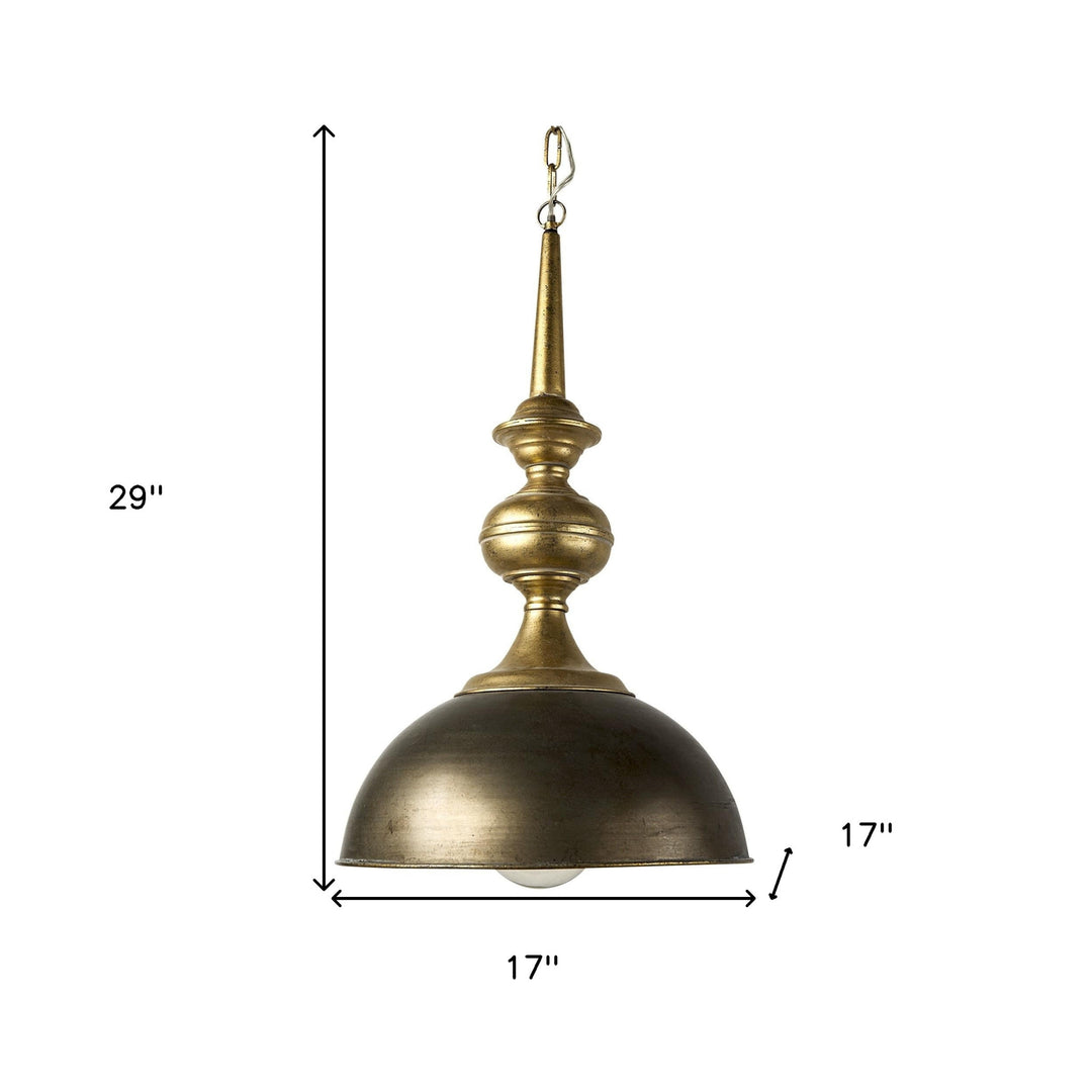 Gold Toned Metal Dome Hanging Pendant Light