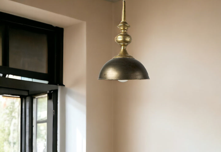 Gold Toned Metal Dome Hanging Pendant Light