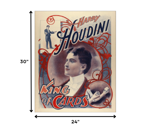 30" X 24" Houdini King Of Cards Vintage Magic Poster Wall Art