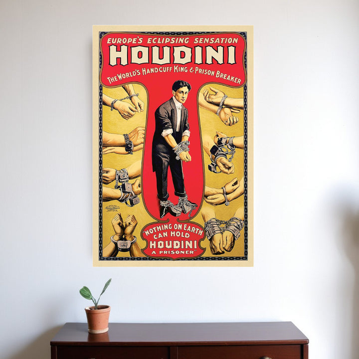 24" X 36" Houdini Handcuff King Vintage Magic Poster Wall Art