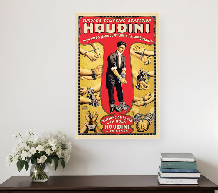 24" X 36" Houdini Handcuff King Vintage Magic Poster Wall Art