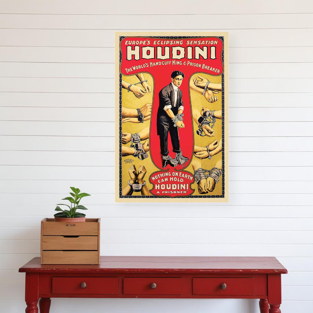 24" X 36" Houdini Handcuff King Vintage Magic Poster Wall Art