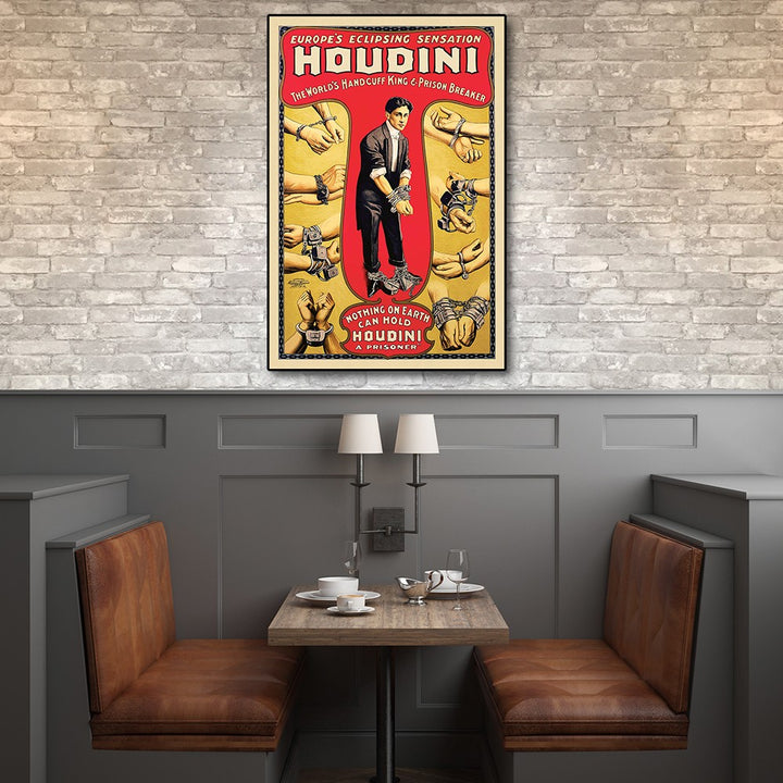 24" X 36" Houdini Handcuff King Vintage Magic Poster Wall Art