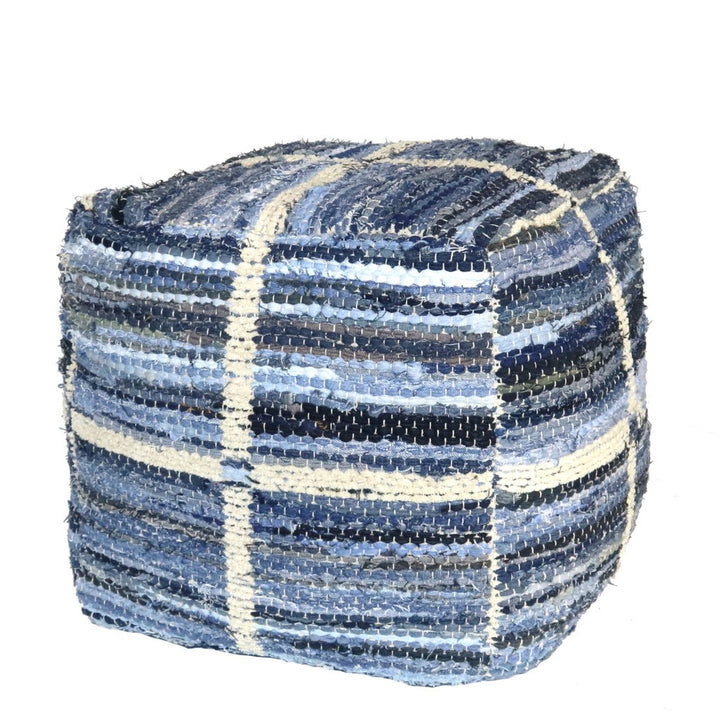 Blue Striped Square Pouf