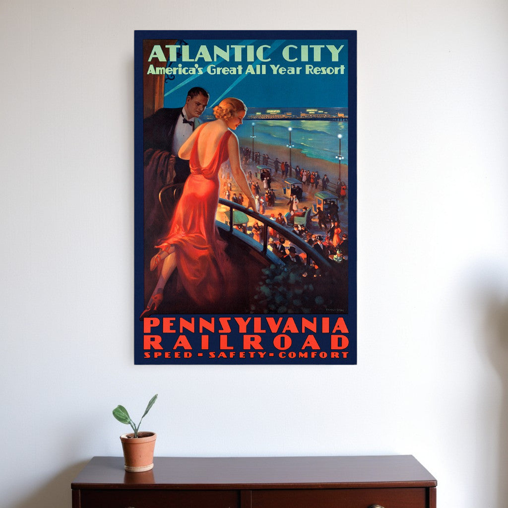 Vintage 1935 Atlantic City Travel Unframed Print Wall Art