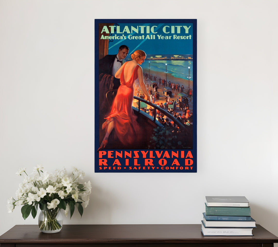 Vintage 1935 Atlantic City Travel Unframed Print Wall Art