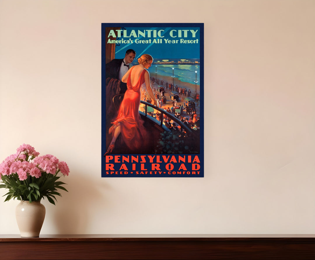 Vintage 1935 Atlantic City Travel Unframed Print Wall Art