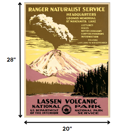 24" X 32" Lassen Volcanic National Park Vintage Travel Poster Wall Art