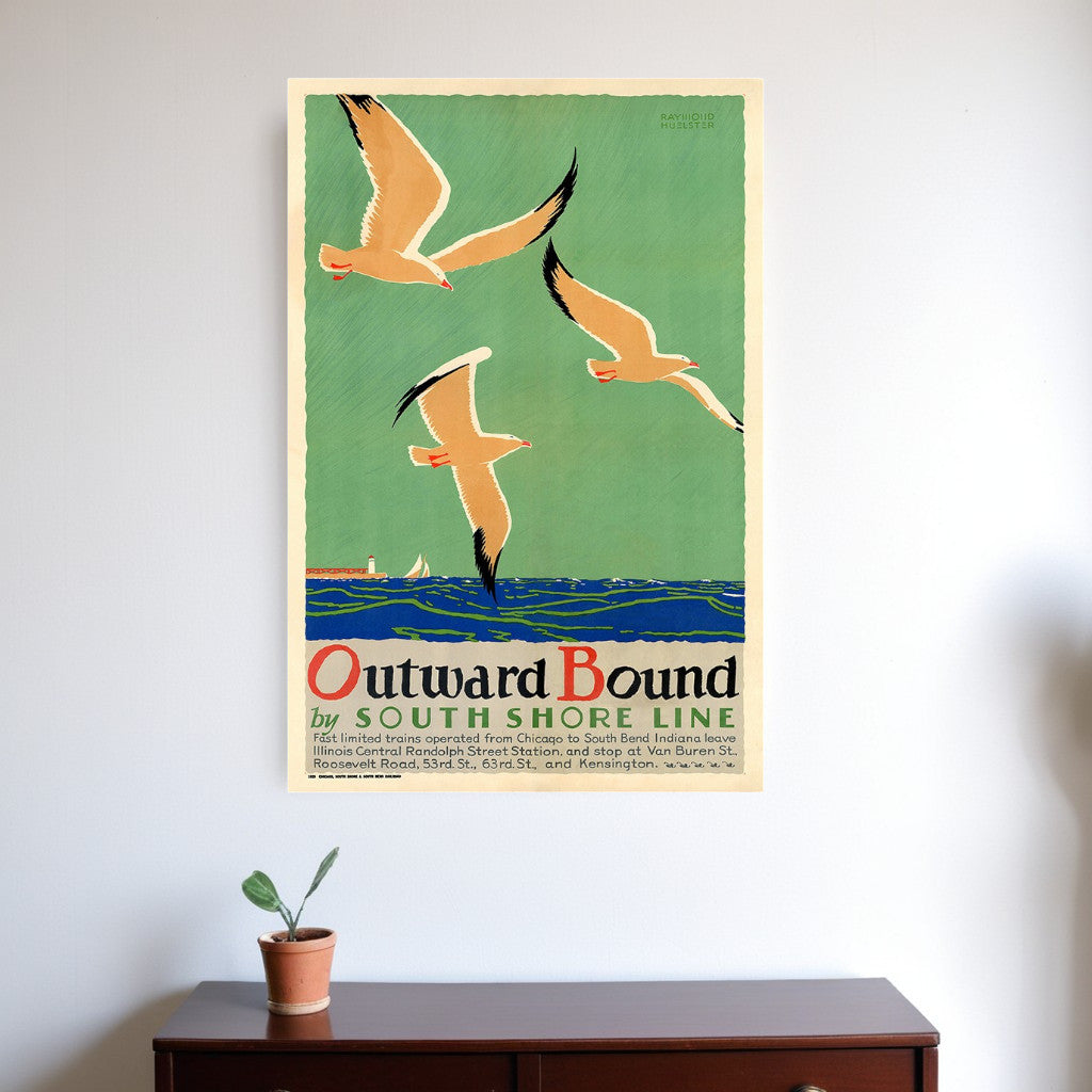 24" X 36" Birds Over Lake Michigan C1929 Vintage Travel Poster Wall Art