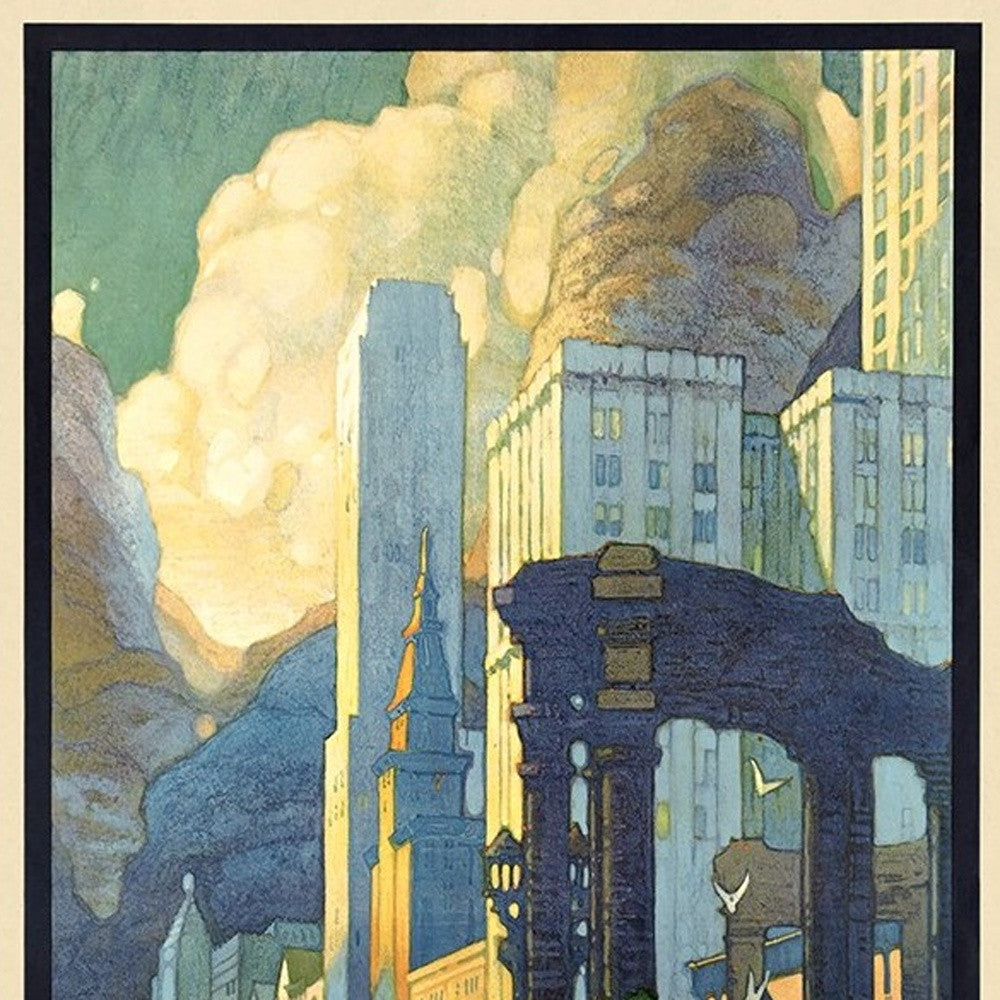 36" X 54" Vintage 1929 Chicago Michigan Ave Travel Poster Wall Art