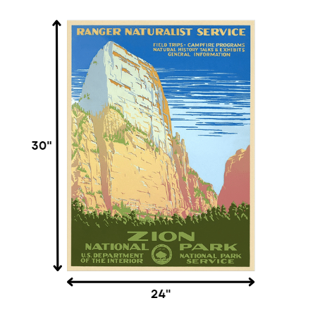 36" x 48" Zion National Park c1938 Vintage Travel Poster Wall Art