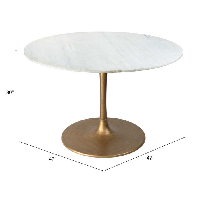 47" White And Gold Rounded Steel Pedestal Base Dining Table