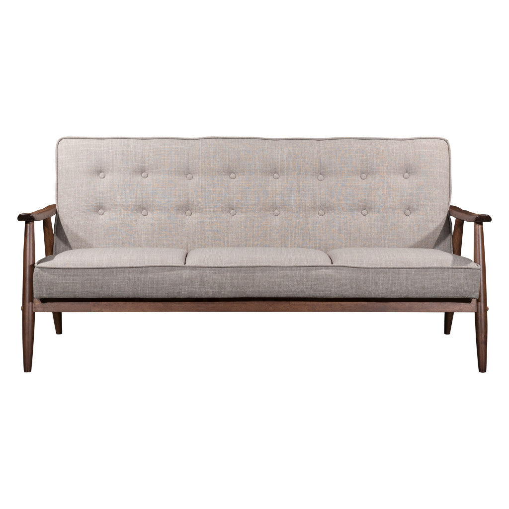 69" Beige Polyester Sofa With Brown Legs