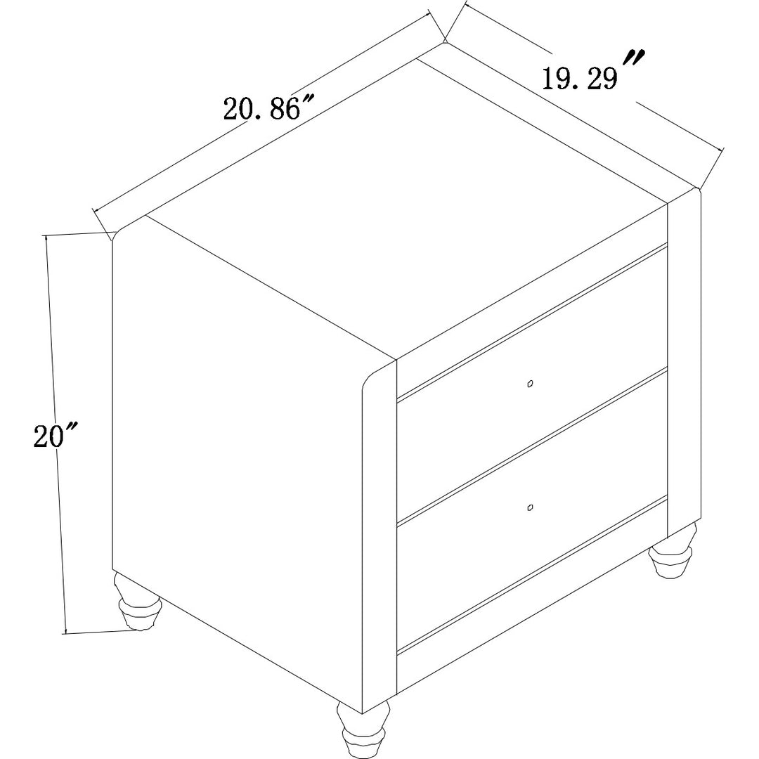 Grey Upholstered 2 Drawer Nightstand