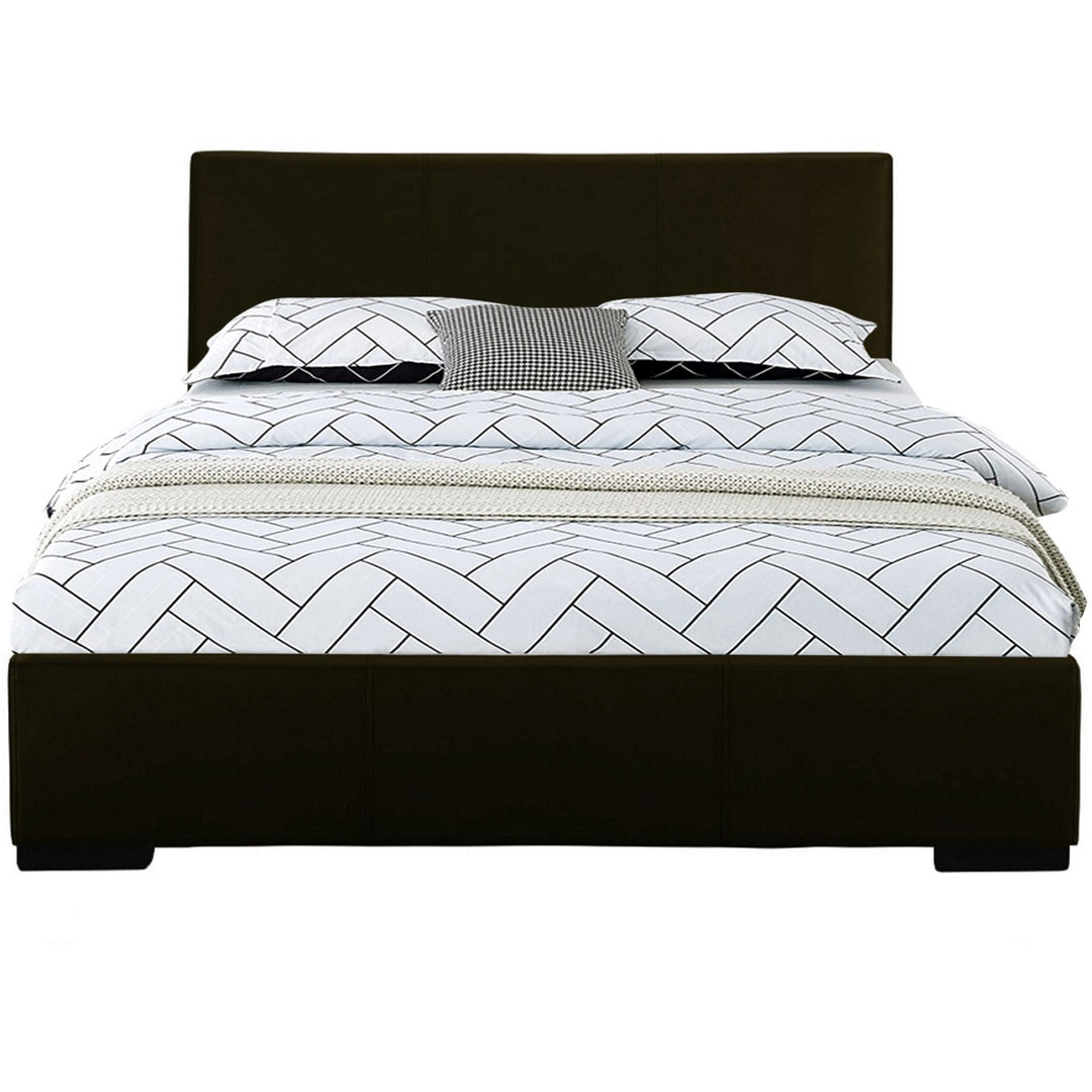 White Solid and Manufactured Wood Queen Upholstered Faux Leather Bed Frame