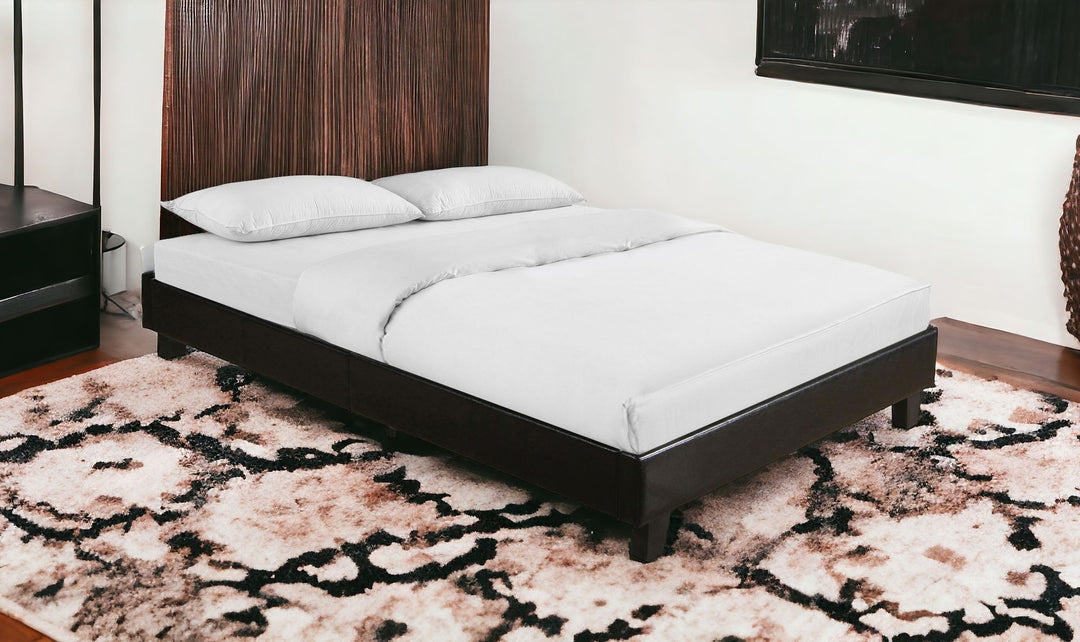 Black Solid and Manufactured Wood Queen Upholstered Faux Leather Bed Frame