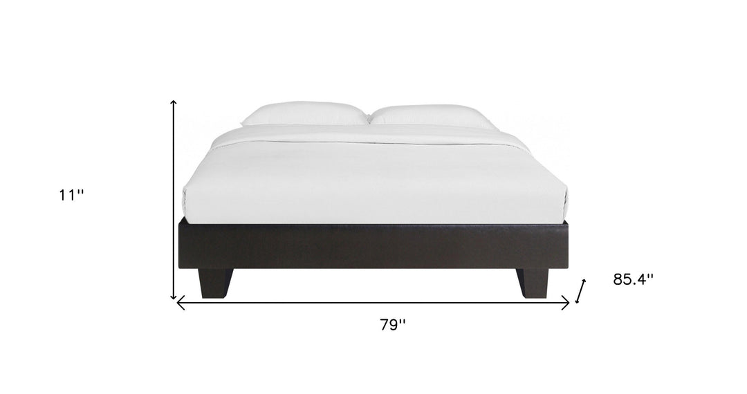 Black Solid and Manufactured Wood Queen Upholstered Faux Leather Bed Frame