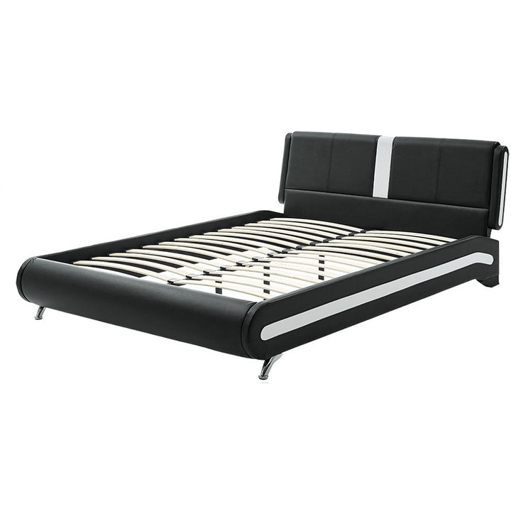 Black Solid and Manufactured Wood Queen Upholstered Faux Leather Bed Frame