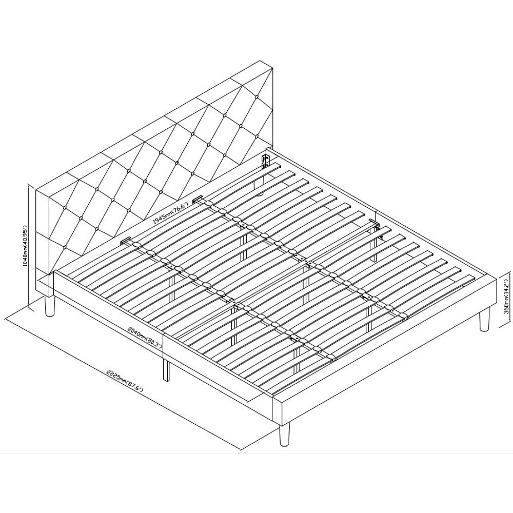 Gray Solid and Manufactured Wood Queen Upholstered Polyester Blend Bed Frame