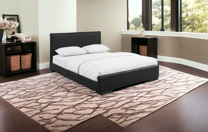 White Solid and Manufactured Wood Queen Upholstered Faux Leather Bed Frame