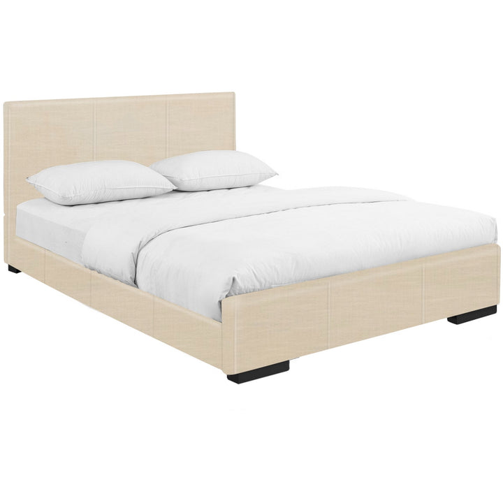 White Solid and Manufactured Wood Queen Upholstered Faux Leather Bed Frame