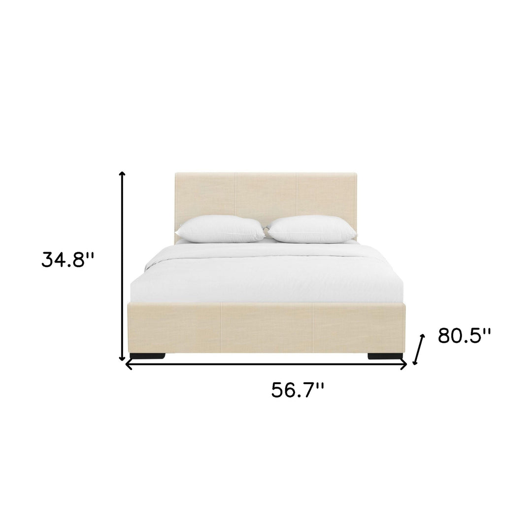 White Solid and Manufactured Wood Queen Upholstered Faux Leather Bed Frame